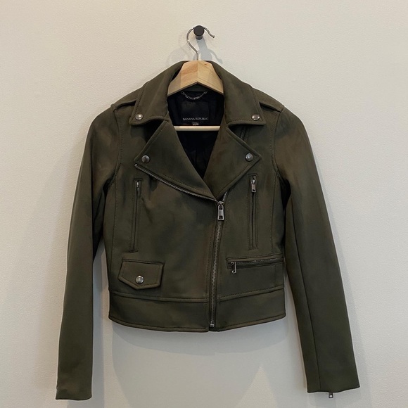 Olive Green Vegan Suede Moto Jacket by Banana Republic - Picture 1 of 3